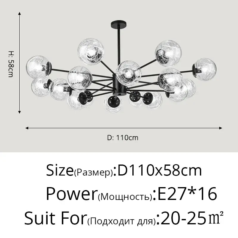 Modern gold glass led chandelier for dining room sphere pendant light