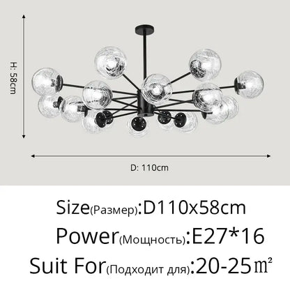 Modern gold glass led chandelier for dining room sphere pendant light
