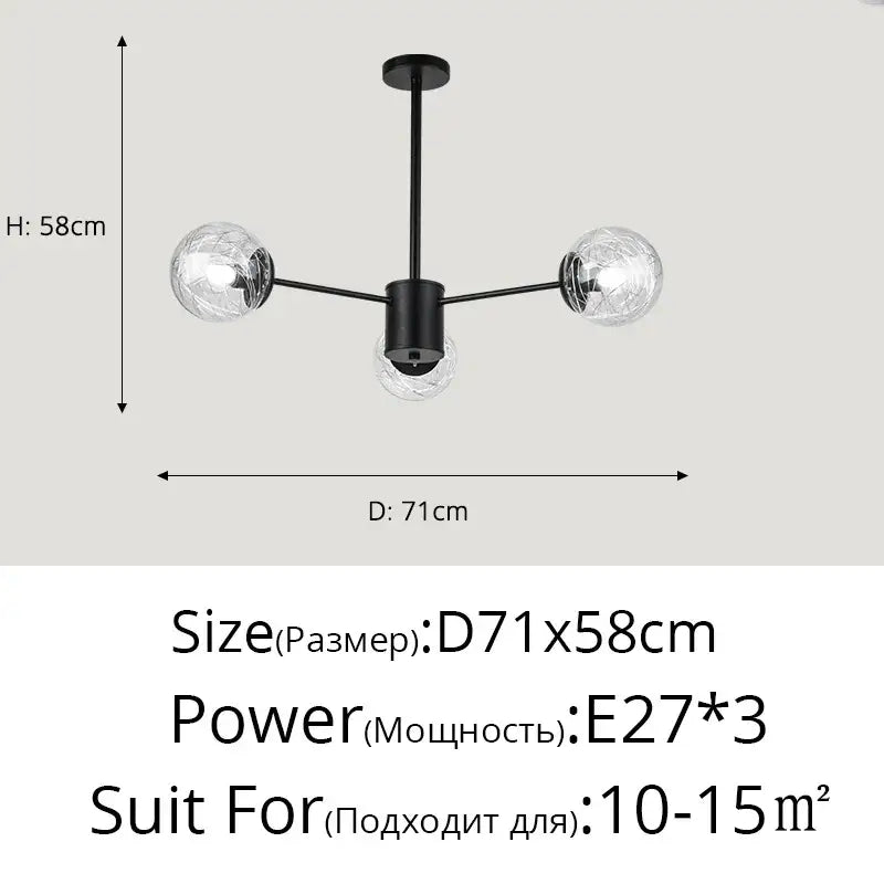 Modern gold glass led chandelier for dining room sphere pendant light