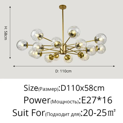 Modern gold glass led chandelier for dining room sphere pendant light