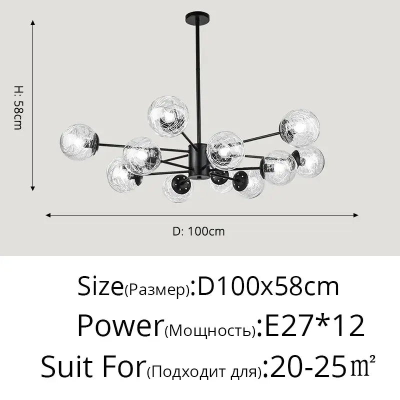 Modern gold glass led chandelier for dining room sphere pendant light