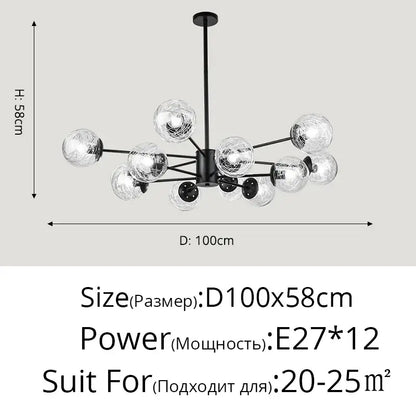 Modern gold glass led chandelier for dining room sphere pendant light