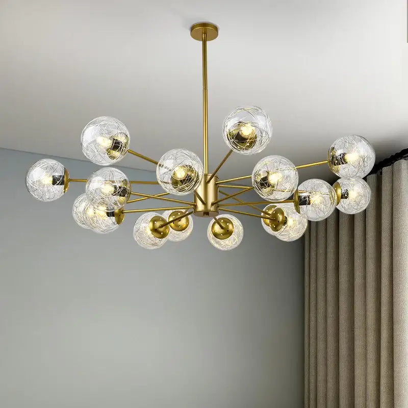 Modern gold glass led chandelier for dining room sphere pendant light