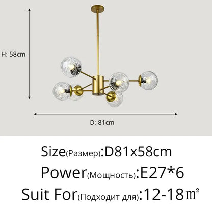 Modern gold glass led chandelier for dining room sphere pendant light