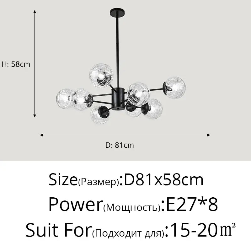 Modern gold glass led chandelier for dining room sphere pendant light