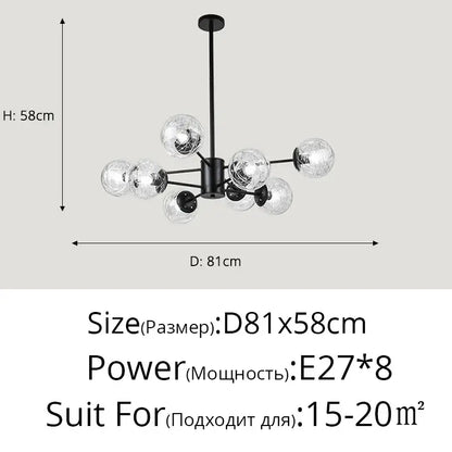 Modern gold glass led chandelier for dining room sphere pendant light