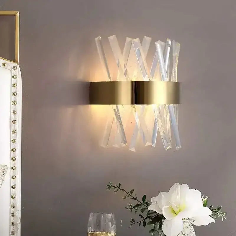 Modern gold glass rod crystal wall sconce bedroom light