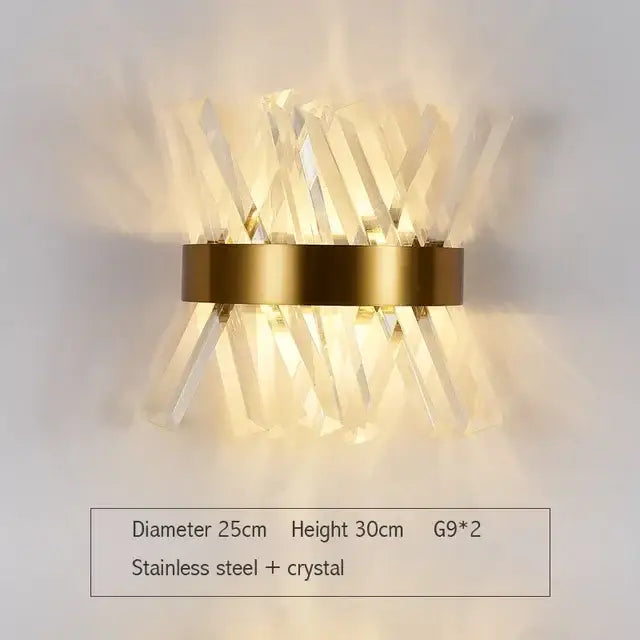 Modern gold glass rod crystal wall sconce bedroom light