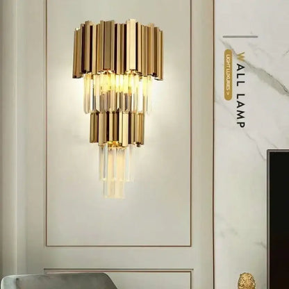Modern gold glass rod crystal wall sconce bedroom light