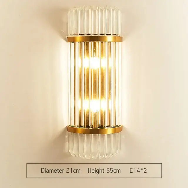 Modern gold glass rod crystal wall sconce bedroom light
