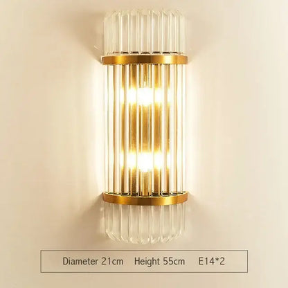 Modern gold glass rod crystal wall sconce bedroom light