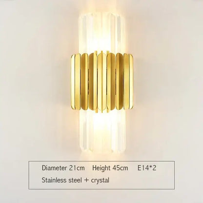 Modern gold glass rod crystal wall sconce bedroom light