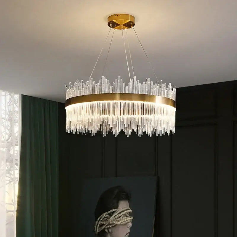 Modern gold glass rod led pendant chandelier for dining room