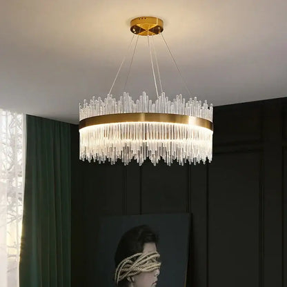 Modern gold glass rod led pendant chandelier for dining room
