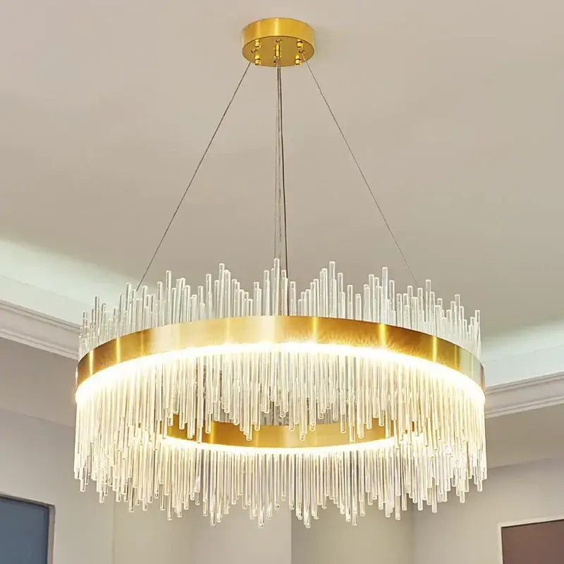 Modern gold glass rod led pendant chandelier for dining room