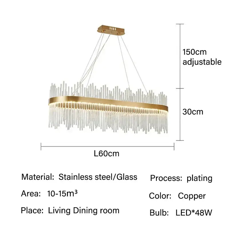Modern gold glass rod led pendant chandelier for dining room