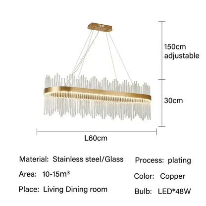 Modern gold glass rod led pendant chandelier for dining room