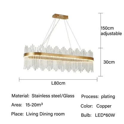 Modern gold glass rod led pendant chandelier for dining room