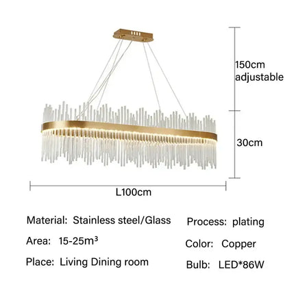 Modern gold glass rod led pendant chandelier for dining room