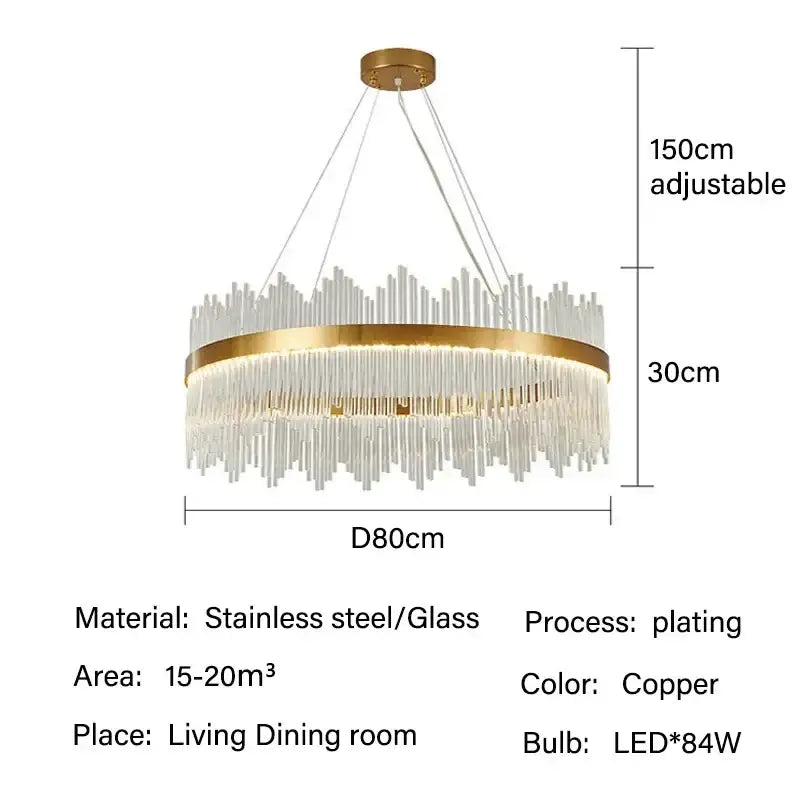 Modern gold glass rod led pendant chandelier for dining room