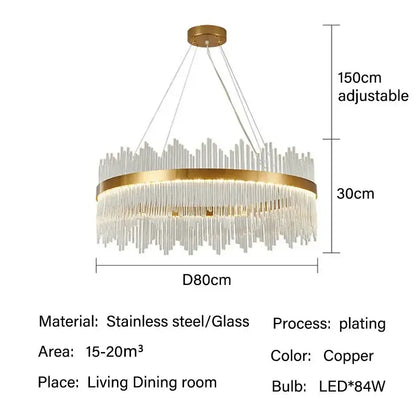 Modern gold glass rod led pendant chandelier for dining room