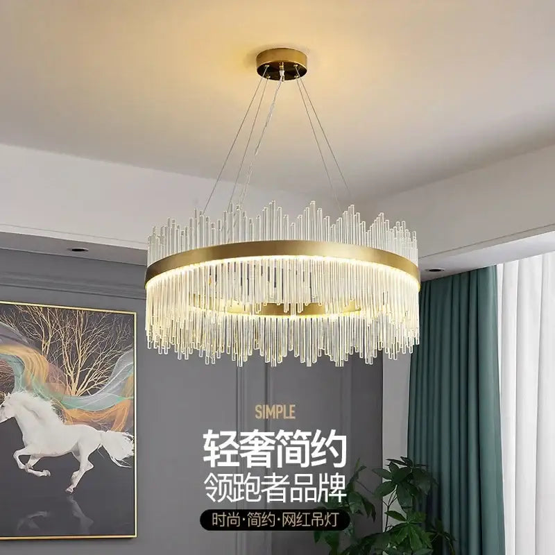 Modern gold glass rod led pendant chandelier for dining room