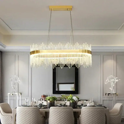 Modern gold glass rod led pendant chandelier for dining room