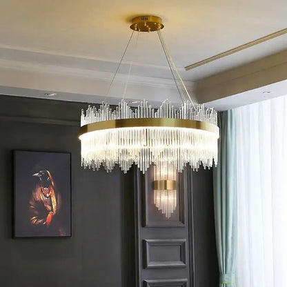 Modern gold glass rod led pendant chandelier for dining room