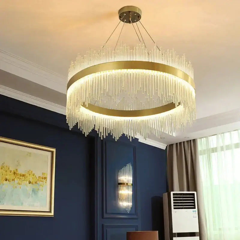 Modern gold glass rod led pendant chandelier for dining room