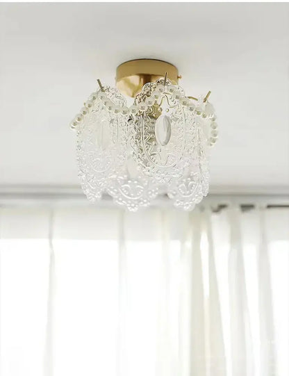 Modern gold glass shade ceiling light balcony pearl chandelier