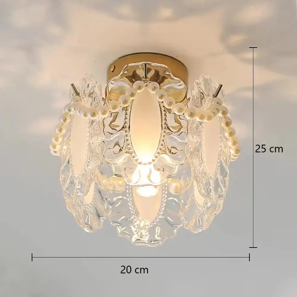 Modern gold glass shade ceiling light balcony pearl chandelier