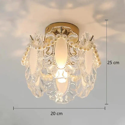 Modern gold glass shade ceiling light balcony pearl chandelier