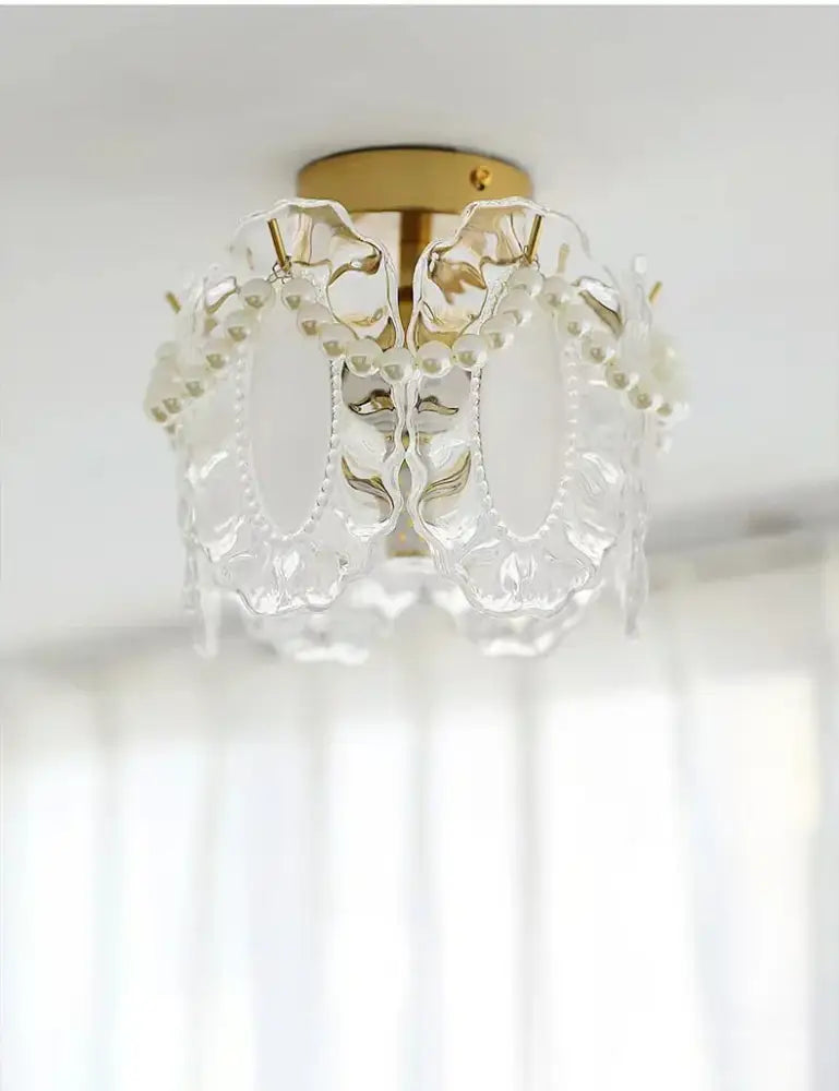 Modern gold glass shade ceiling light balcony pearl chandelier