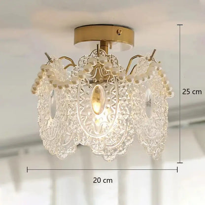Modern gold glass shade ceiling light balcony pearl chandelier
