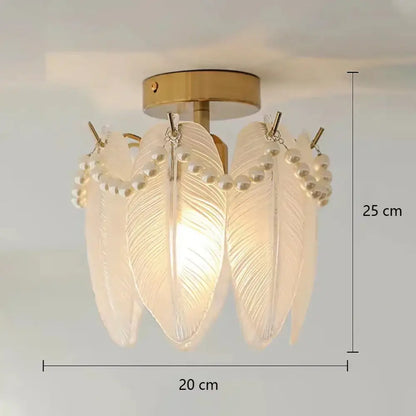Modern gold glass shade ceiling light balcony pearl chandelier