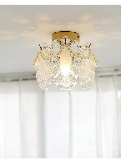 Modern gold glass shade ceiling light balcony pearl chandelier