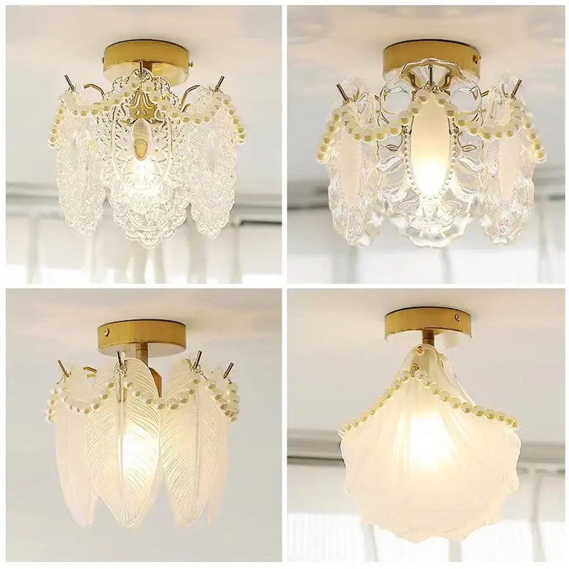 Modern gold glass shade ceiling light balcony pearl chandelier