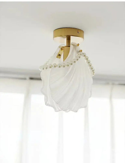 Modern gold glass shade ceiling light balcony pearl chandelier