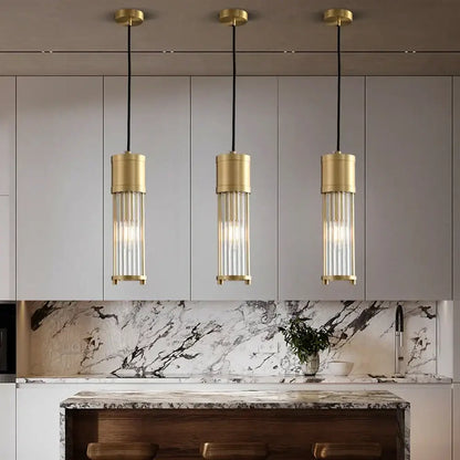 Modern gold glass shade pendant lights kitchen island cylindrical rods