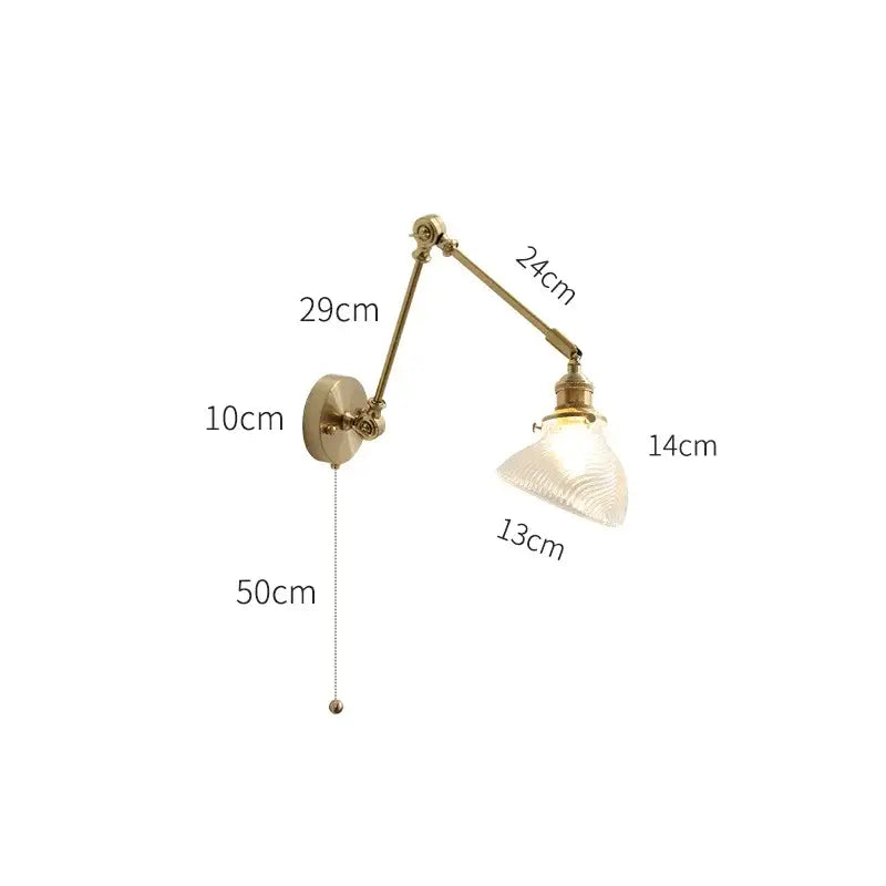 Modern gold glass shade wall light with bedroom pull chain