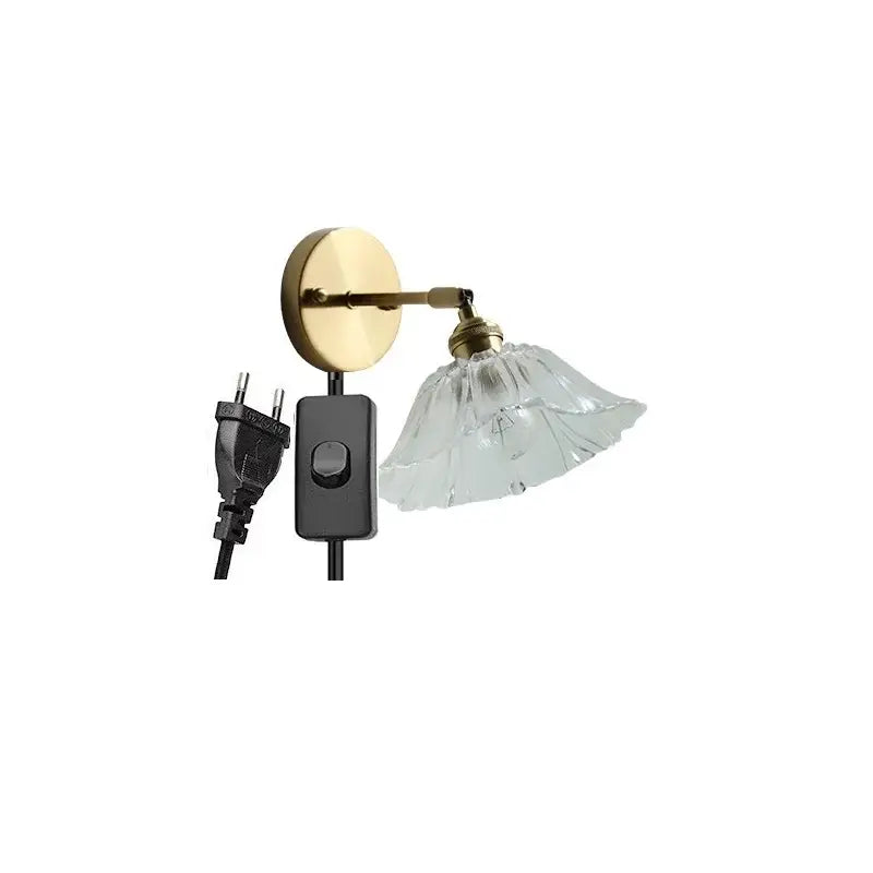 Modern gold glass shade wall light with bedroom pull chain
