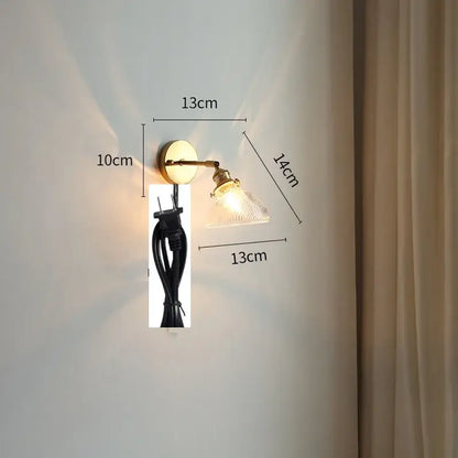 Modern gold glass shade wall light with bedroom pull chain