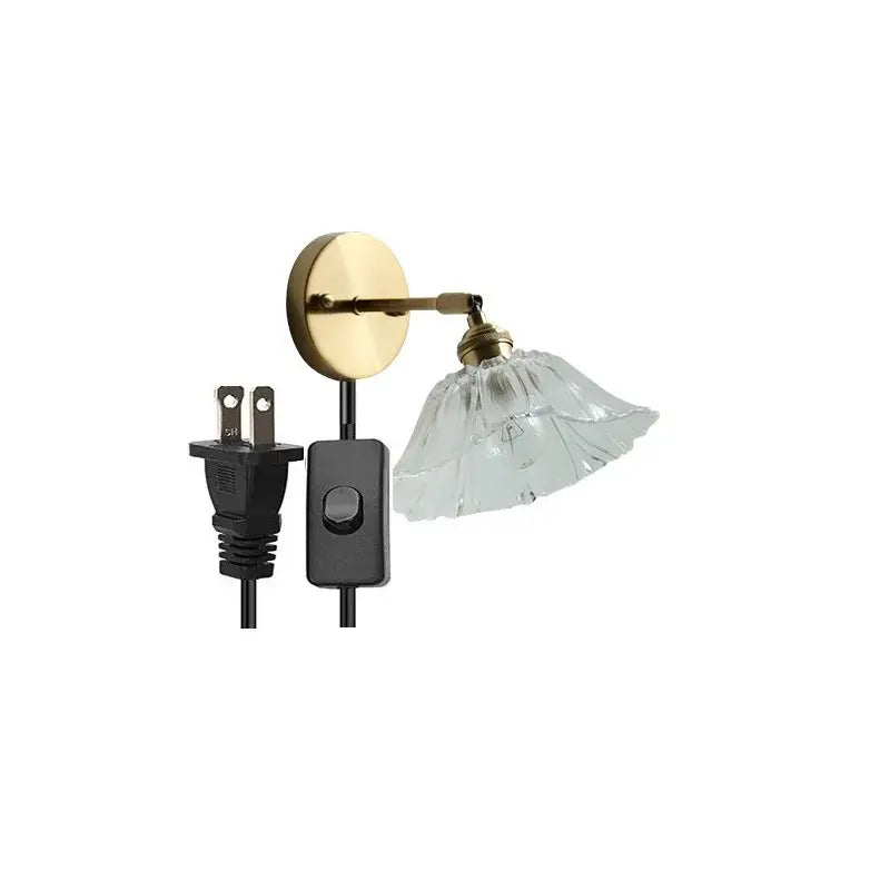 Modern gold glass shade wall light with bedroom pull chain