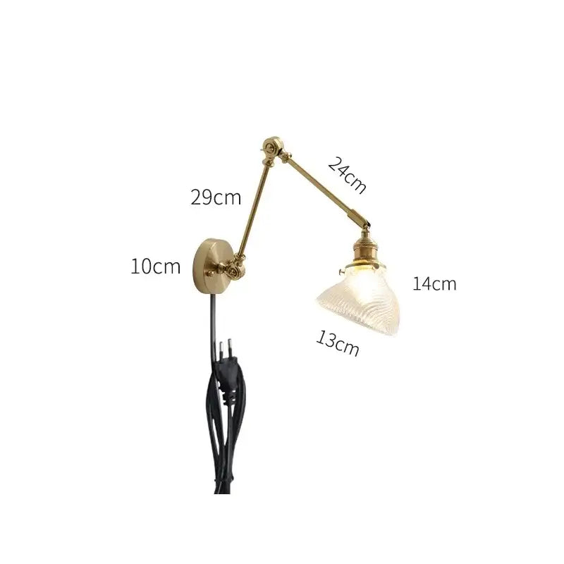 Modern gold glass shade wall light with bedroom pull chain
