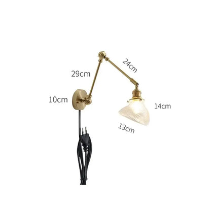 Modern gold glass shade wall light with bedroom pull chain