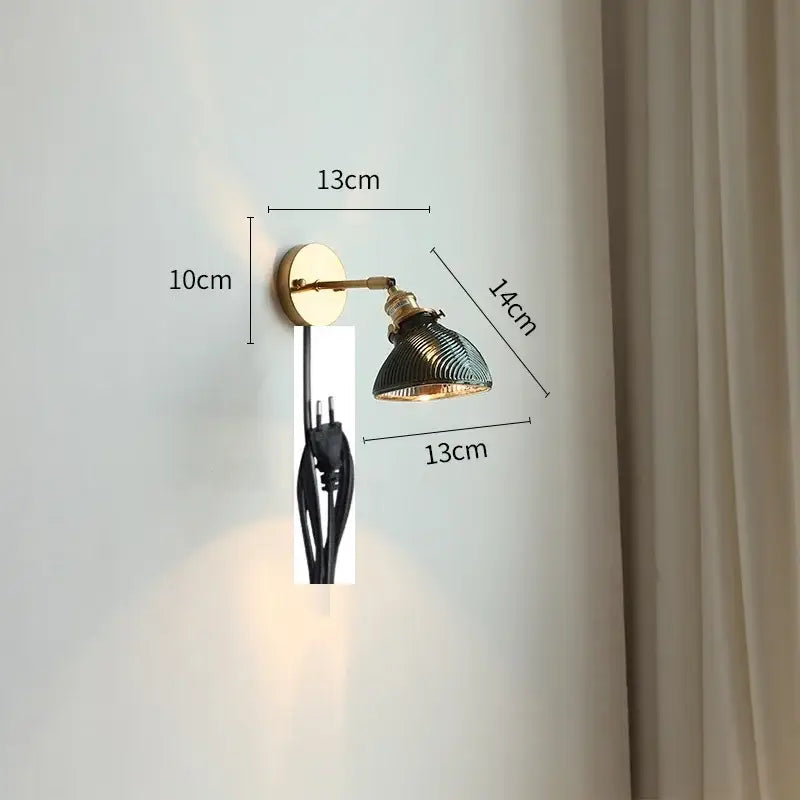 Modern gold glass shade wall light with bedroom pull chain
