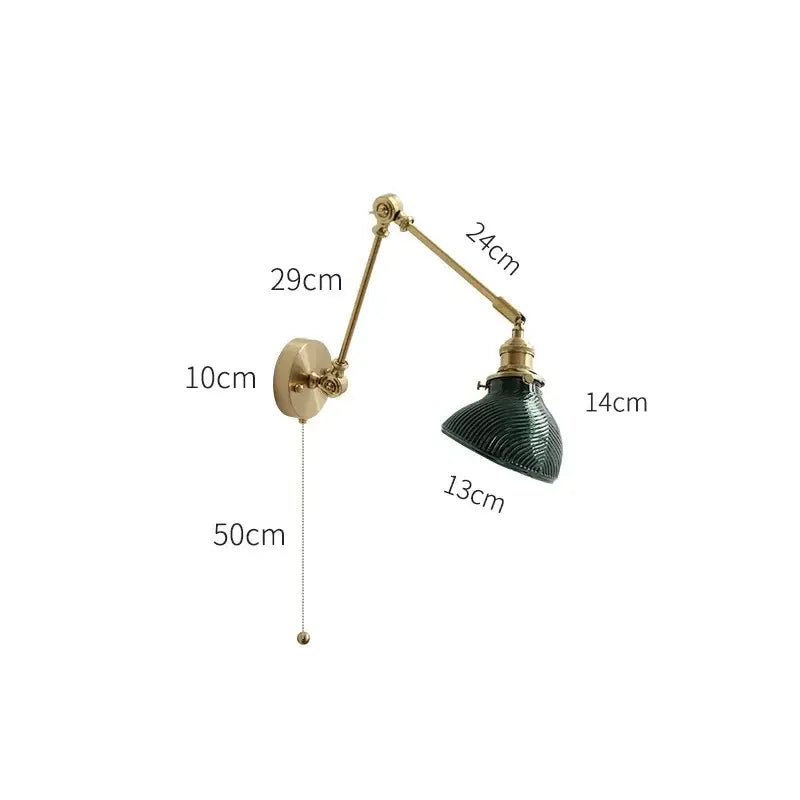 Modern gold glass shade wall light with bedroom pull chain