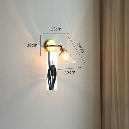 Modern gold glass shade wall light with bedroom pull chain