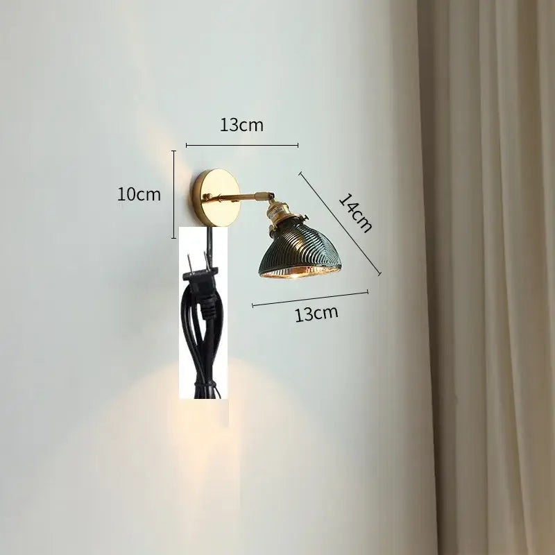 Modern gold glass shade wall light with bedroom pull chain
