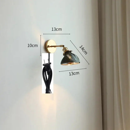 Modern gold glass shade wall light with bedroom pull chain